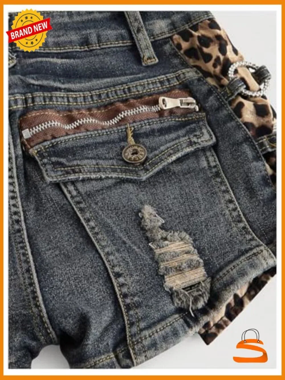 Y2K Cheetah Print Low Rise Distressed Jean Shorts